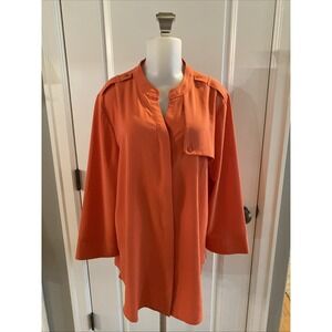 Chico's Orange Size 4 Button Down‎ Blouse 3/4 Sleeve Top Shirt